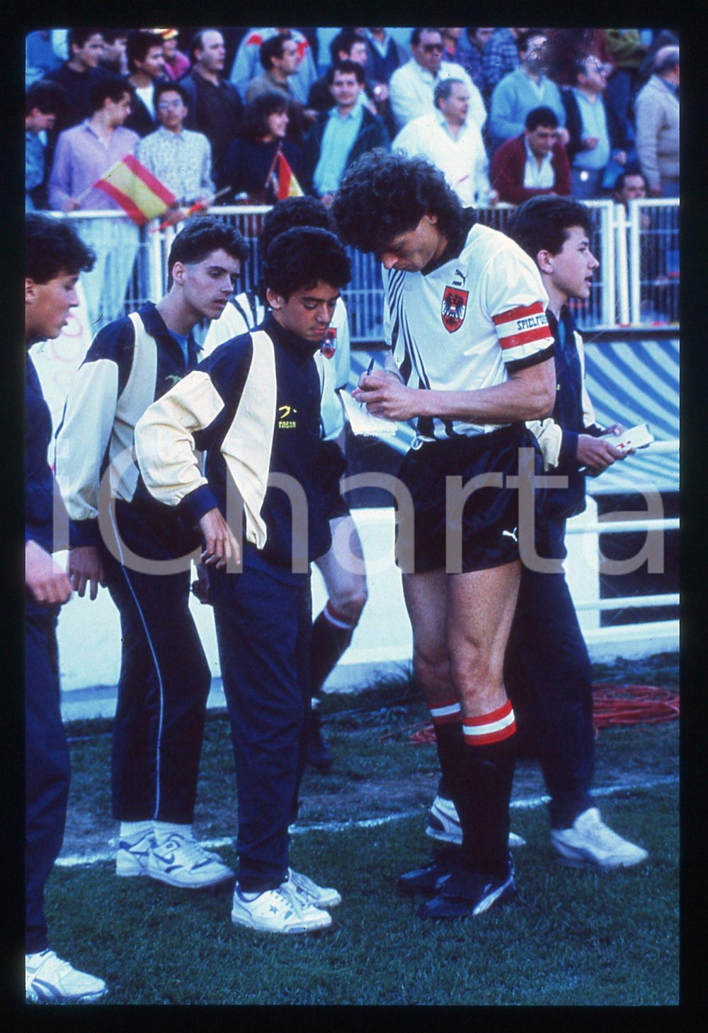 35mm vintage slide* 1990 MALAGA SPAGNA vs AUSTRIA Toni POLSTER firma autografi