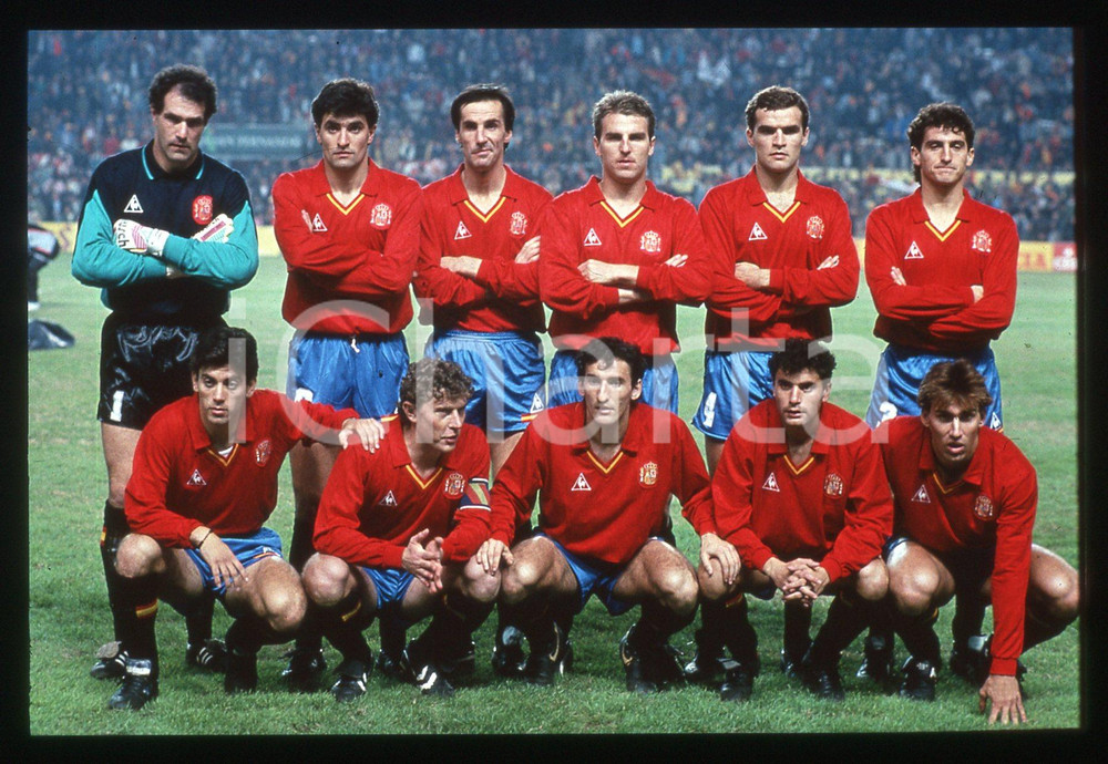 35mm vintage slide* 1990 ca CALCIO Formazione iniziale SPAGNA nazionale