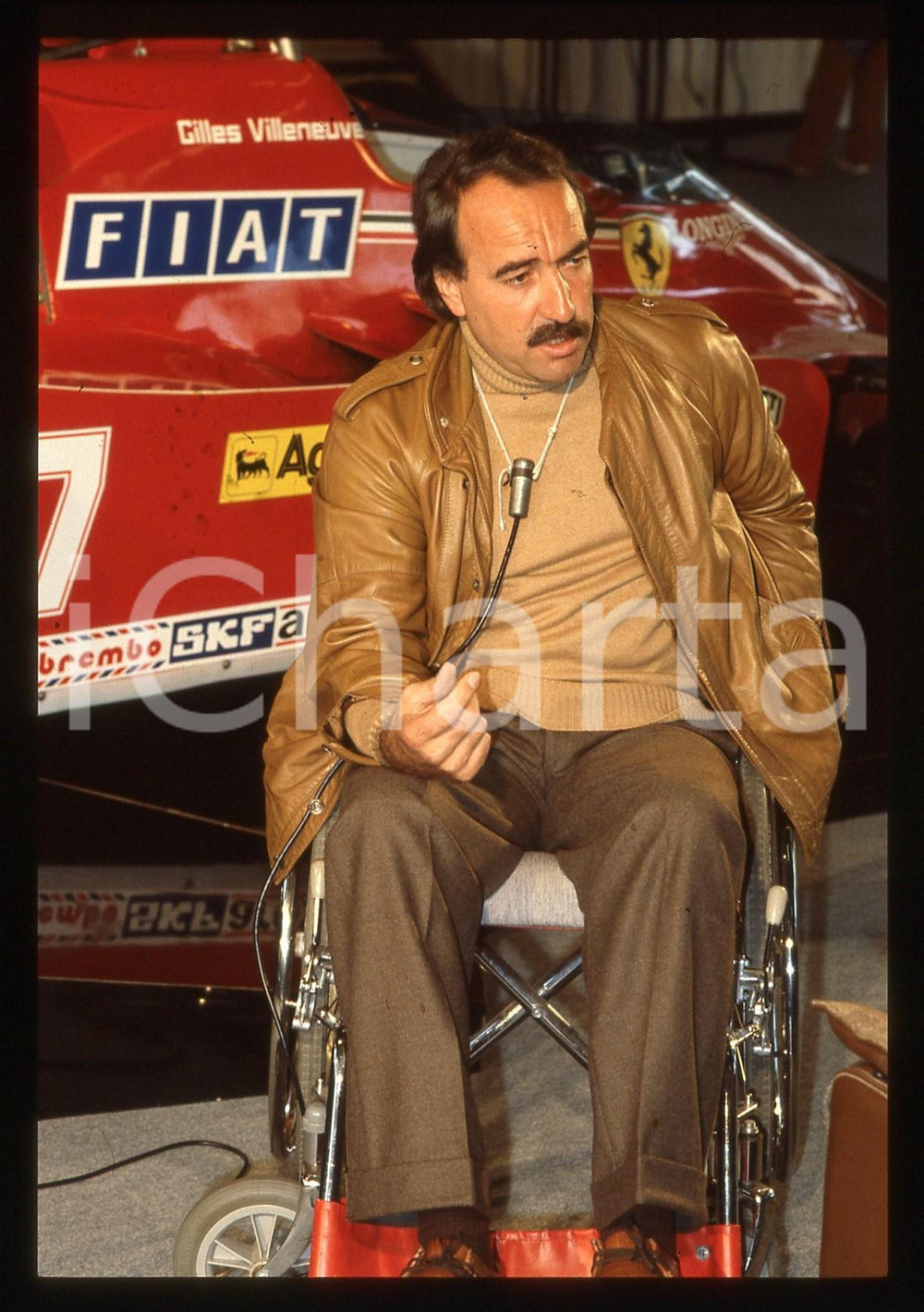 Fotografia d epoca originale 35mm vintage slide1981 F1 Clay REGAZZONI con FERRARI 126CK di Gilles VILLENEUVE 1