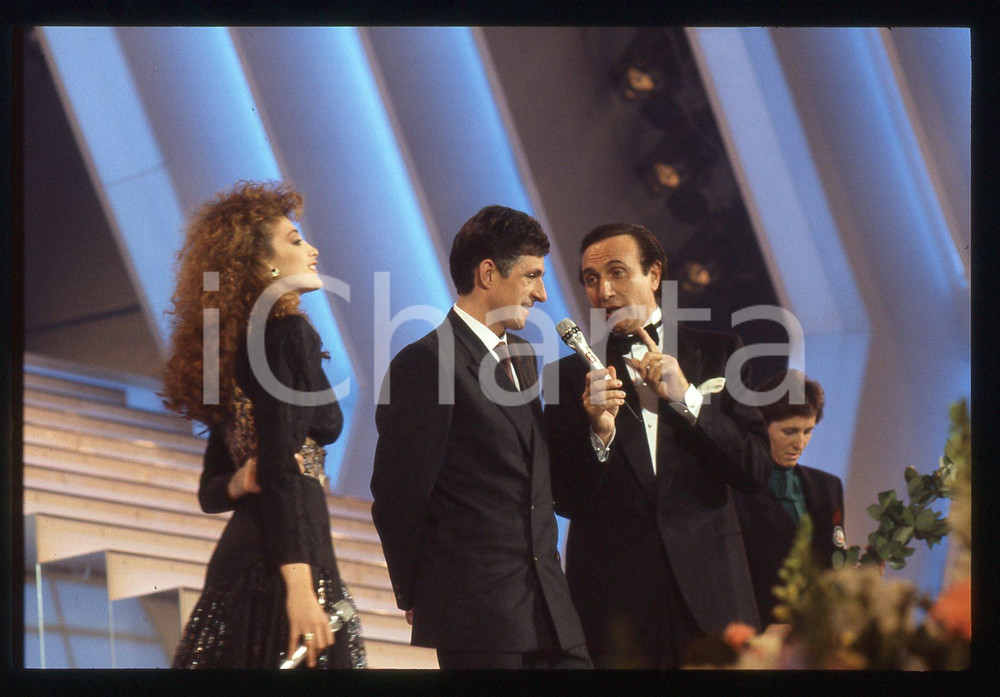 Fotografia d epoca originale 35mm vintage slide 1987 SANREMO Francesco MOSER Pippo BAUDO Flavia FORTUNATO 2 1