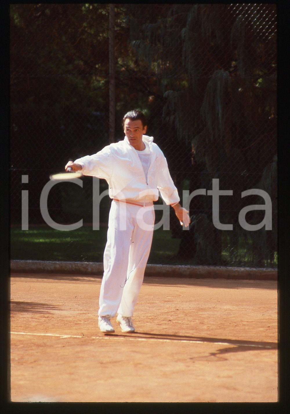 Fotografia d epoca originale 35mm vintage slide 1995 ca COSTUME Riccardo FOGLI gioca a tennis 1