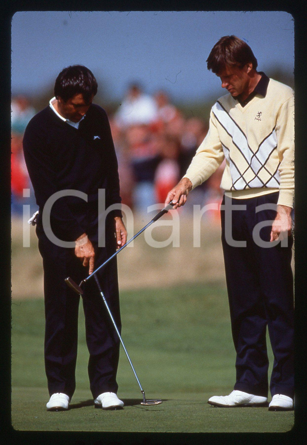 35mm vintage slide*1988 GOLF - BRITISH OPEN Seve BALLESTEROS Nick FALDO on green