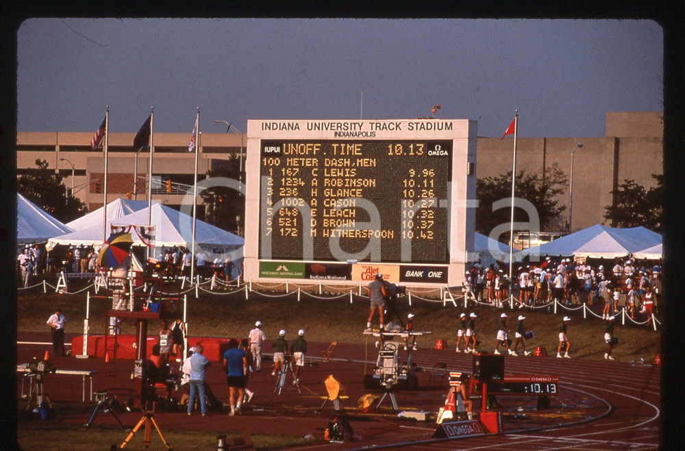 35mm vintage slide*1988 INDIANAPOLIS US Olympic Trials 100 meters Q/F Scoreboard
