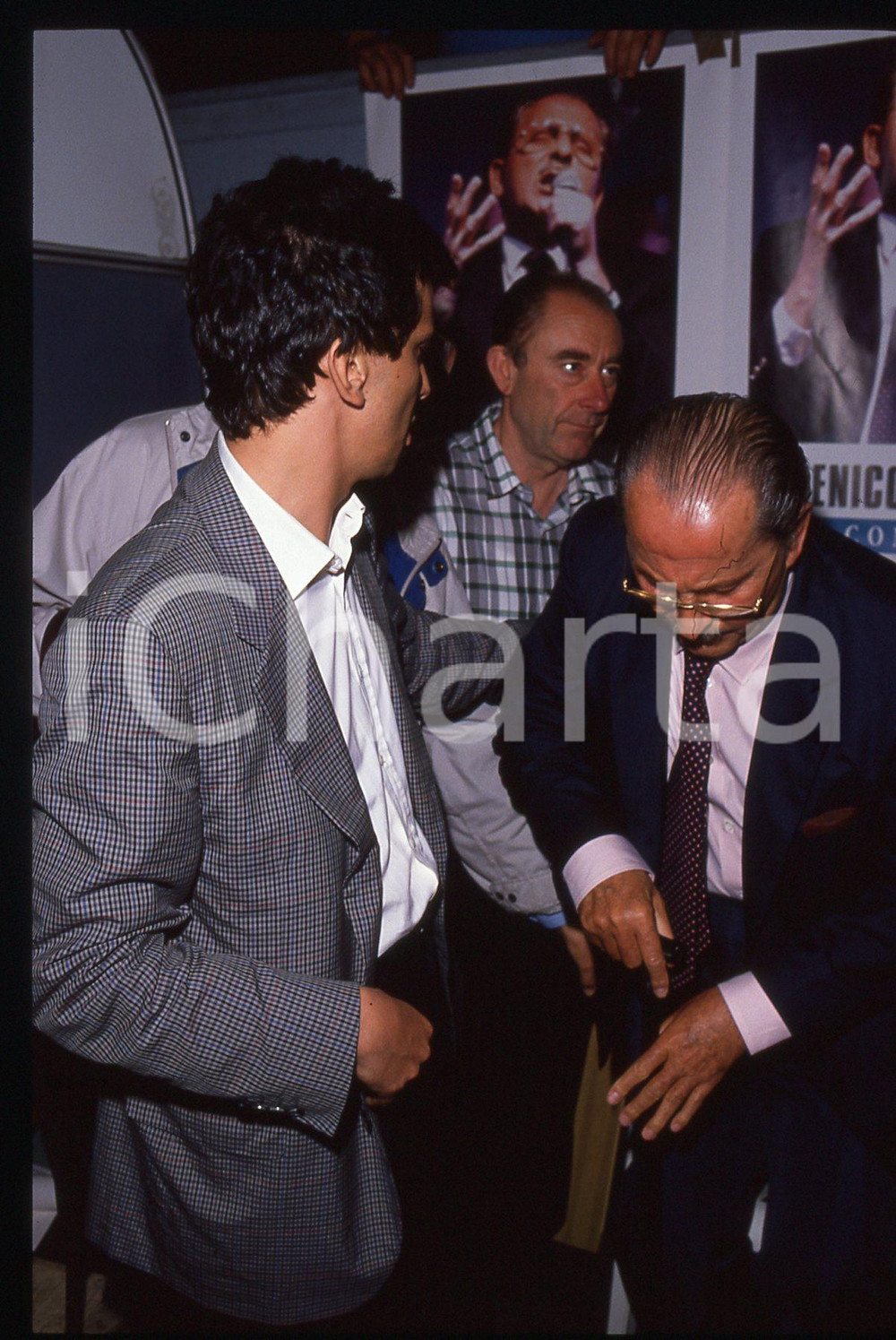 35mm vintage slide* 1989 MILANO Domenico MODUGNO e Giovanni NEGRI convegno PSDI
