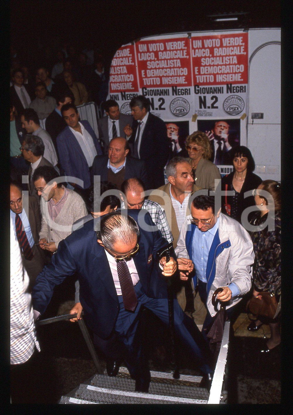 35mm vintage slide* 1989 MILANO - Domenico MODUGNO ad un comizio del PSDI (2)