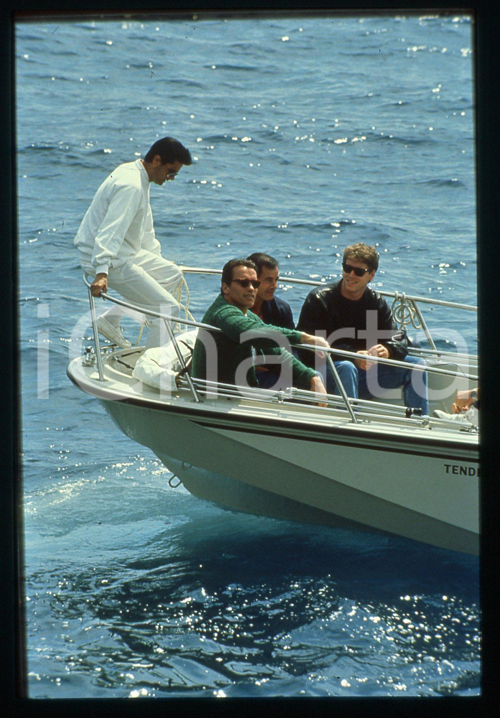 35mm vintage slide* 1991 CANNES - Arnold SCHWARZENEGGER paparazzato in barca