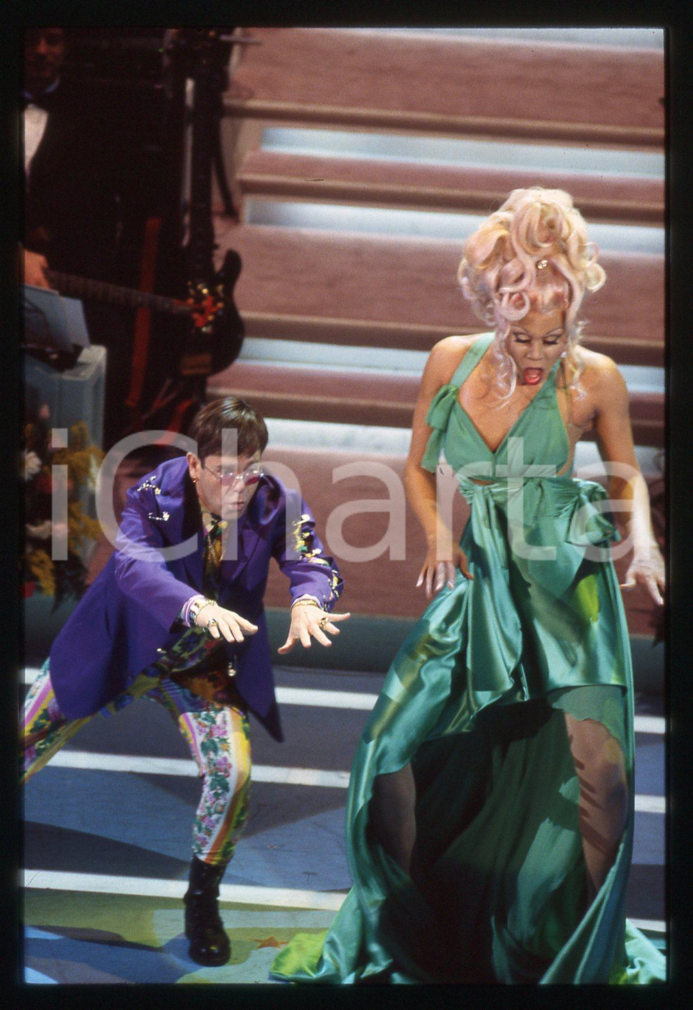 35mm vintage slide* 1994 FESTIVAL SANREMO - Elton JOHN e RU PAUL (2)