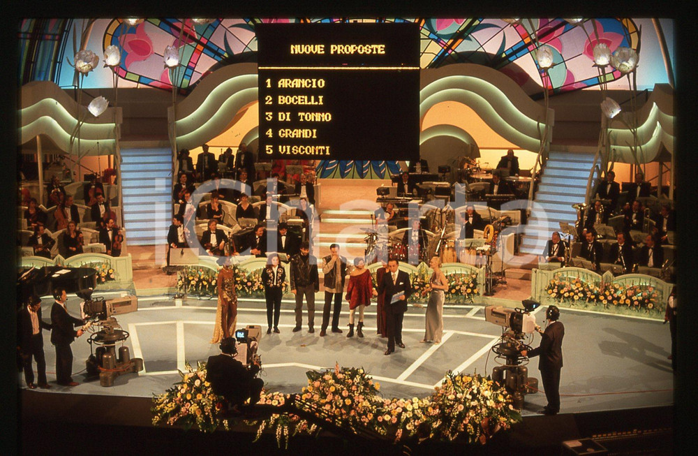 35mm vintage slide* 1994 SANREMO - Andrea BOCELLI Irene GRANDI Pippo BAUDO (2)