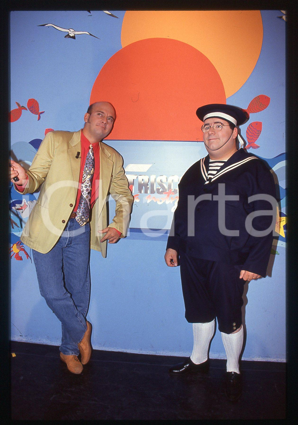 35mm vintage slide* 1992 STRISCIA LA NOTIZIA - Gianni FANTONI e Claudio BISIO 2