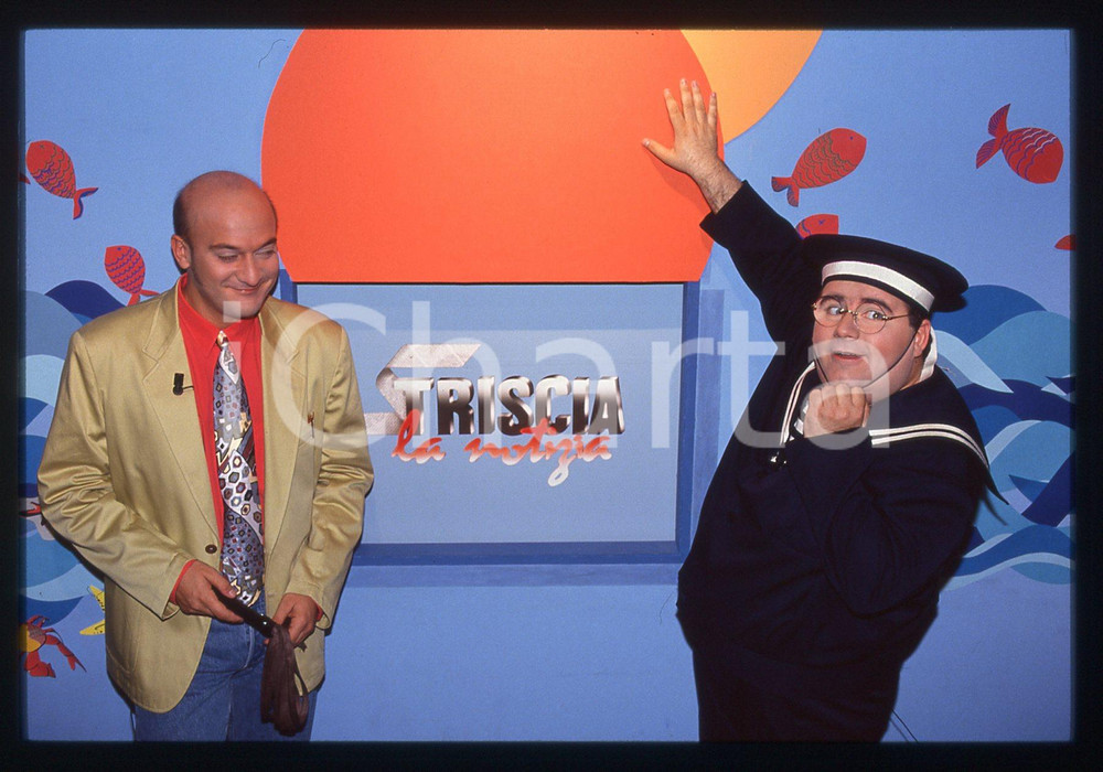 35mm vintage slide* 1992 STRISCIA LA NOTIZIA - Gianni FANTONI e Claudio BISIO 4