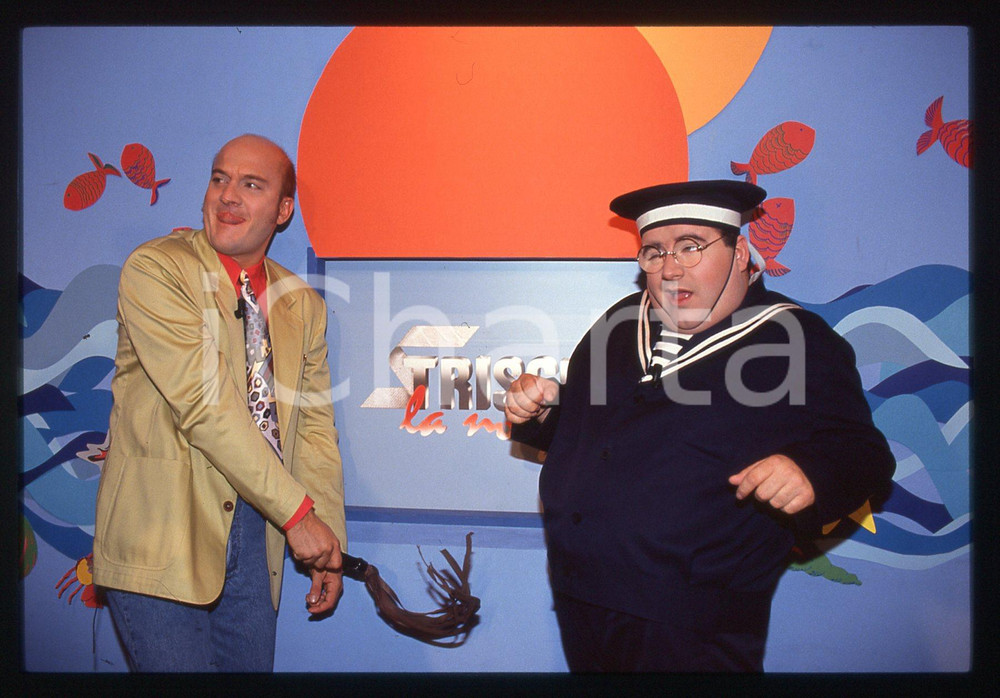 35mm vintage slide* 1992 STRISCIA LA NOTIZIA - Gianni FANTONI e Claudio BISIO 8