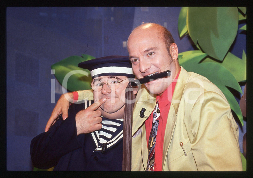 35mm vintage slide* 1992 STRISCIA LA NOTIZIA - Gianni FANTONI e Claudio BISIO 9