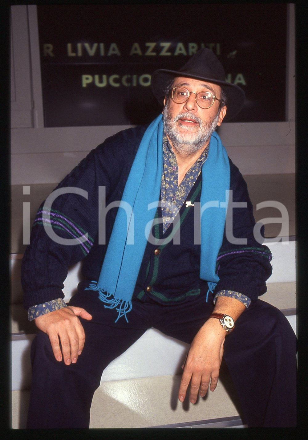 Fotografia d epoca originale 35mm vintage slide 1992 ROMA Adolfo LIPPI sul palco della Maratona TELETHON 7 1