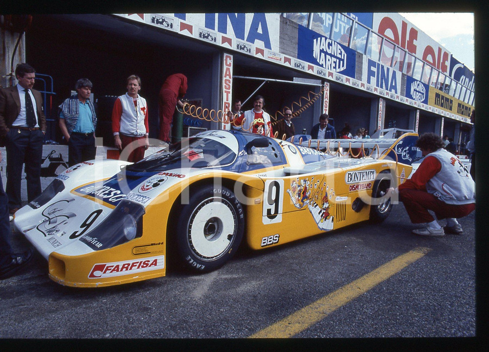 Fotografia d epoca originale 35mm vintage slide 1986 360 KM MONZA PORSCHE 956 Obermaier RacingCambio gomme 1
