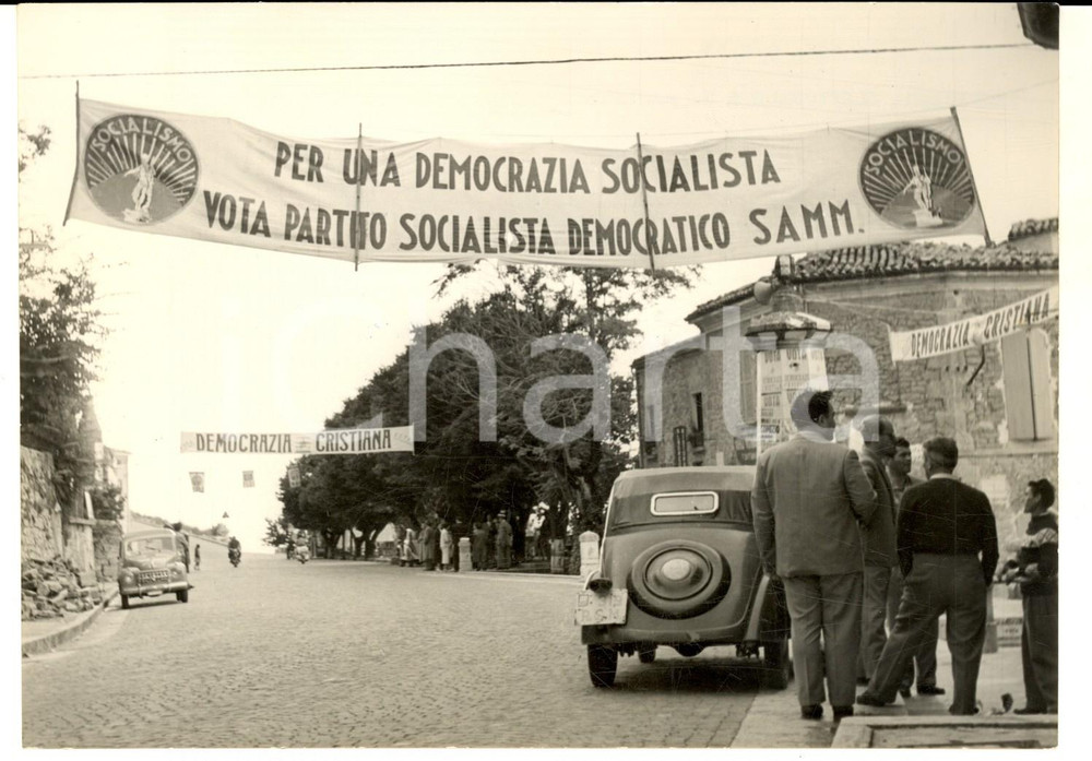 1955 SAN MARINO Propaganda elettorale  - Partito Socialista *Foto 18x13 cm Fotografia d'epoca con didascalia coeva.  CONDIZIONI: G FORMATO: 18x13 cm     originale e autentica 1