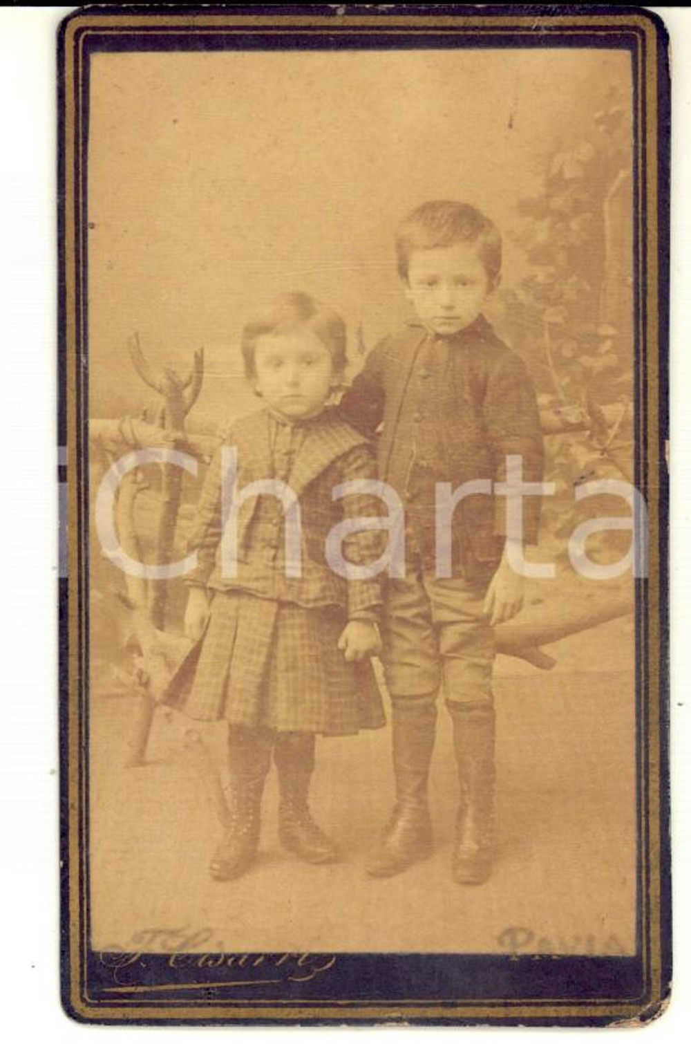 1900 ca PAVIA Ritratto di due fratellini abbracciati - Foto Rocco CISARI CDV