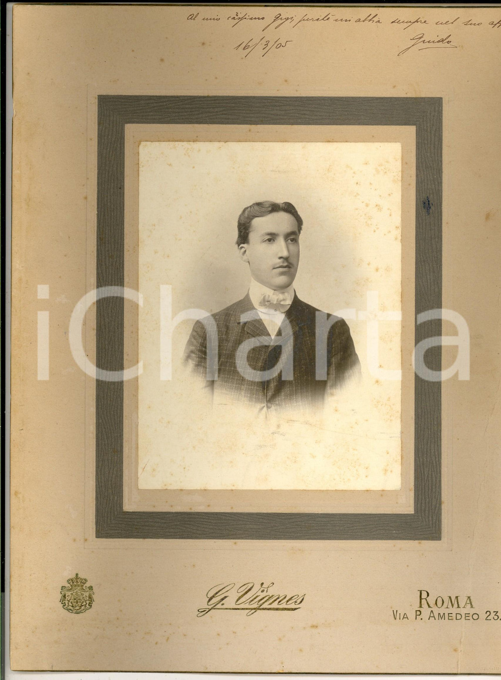 1905 ROMA Ritratto ing. Guido METTLER con dedica autografa - Foto VIGNES 21x30