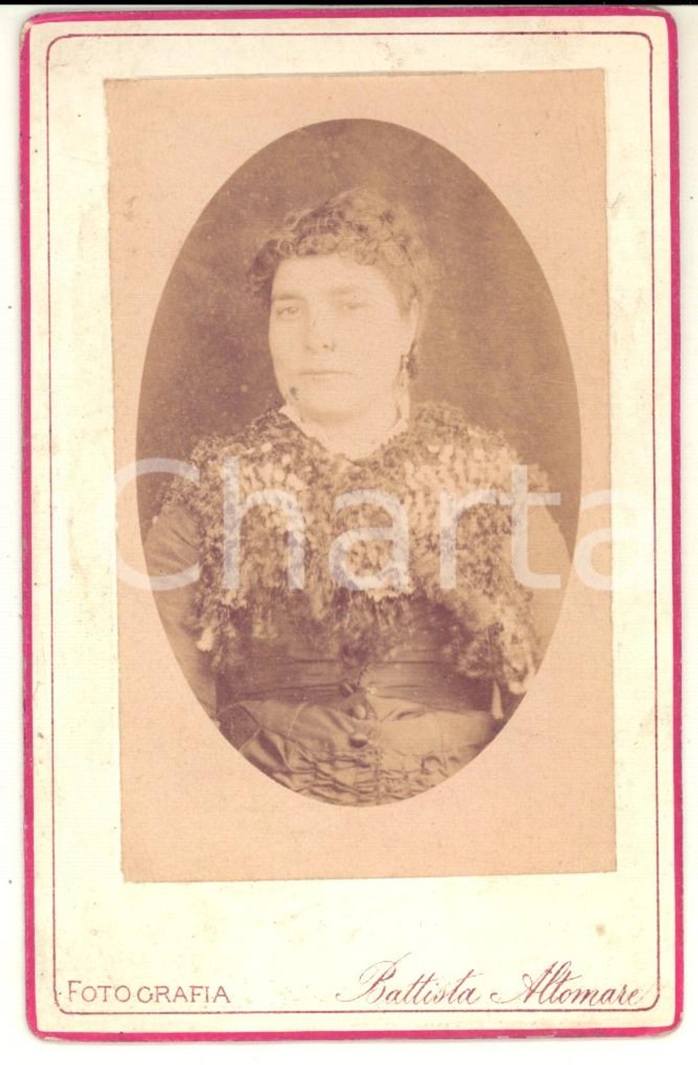 1885 ca ITALIA Ritratto di donna con colletto a frange - Foto Battista ALTOMARE