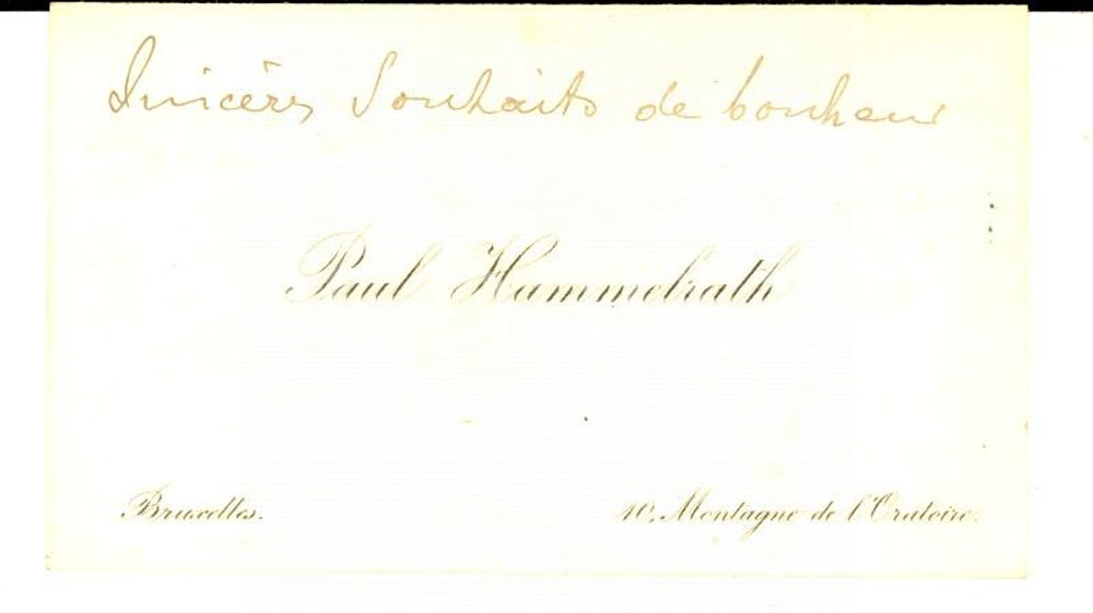 1915 ca BRUXELLES Biglietto da visita Paul HAMMELRATH - Société des Tramways