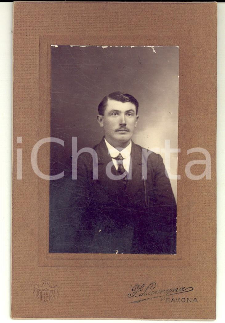 1910 ca SAVONA Ritratto di giovane uomo - Fotografia F. LAVAGNA 9x13 cm