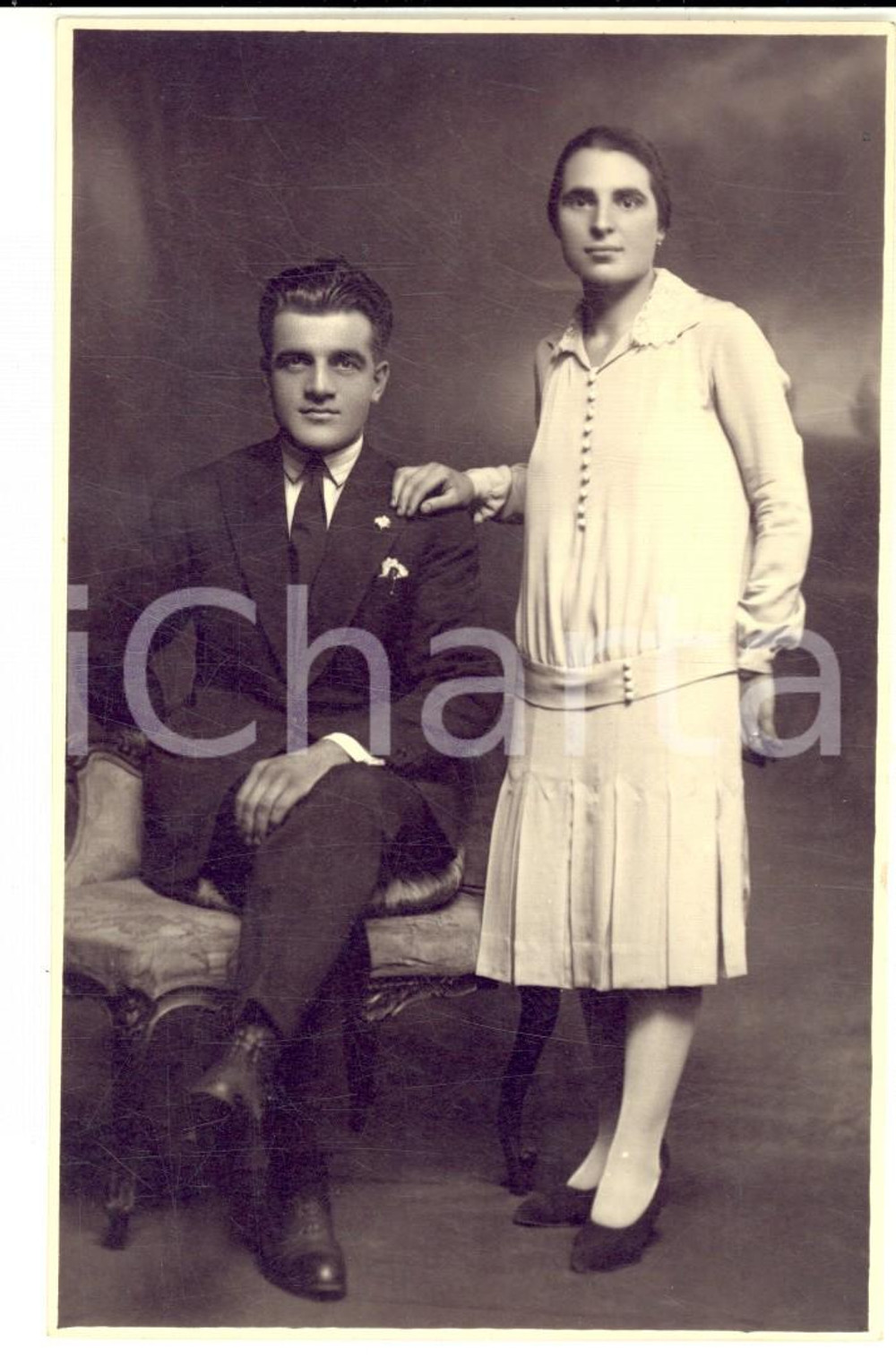 1920 ca PIEMONTE Ritratto di una coppia di sposi *Foto cartolina VINTAGE