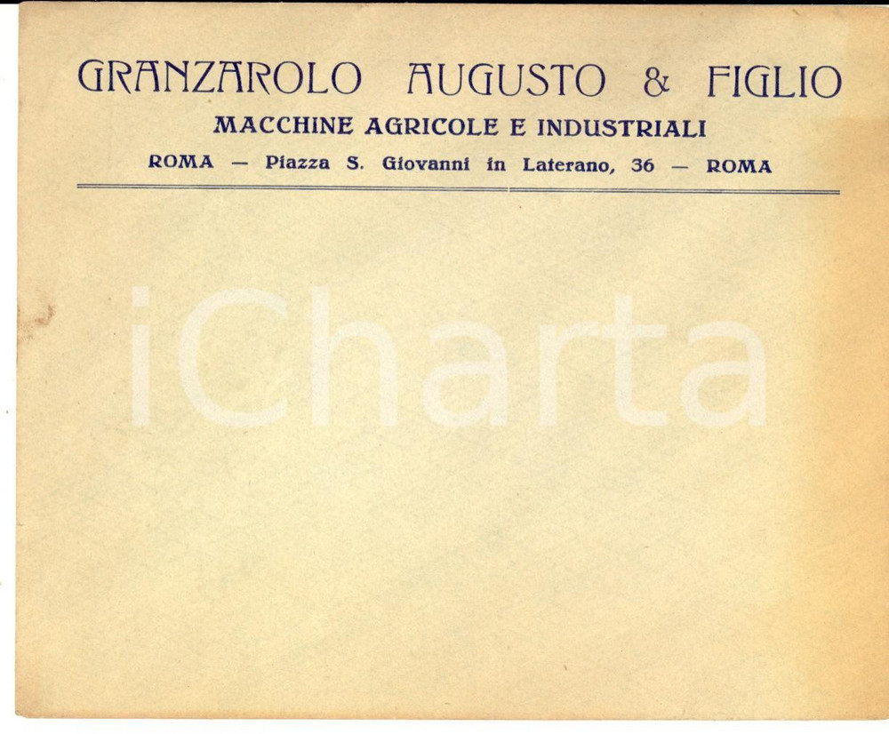 1930 ca ROMA GRANZAROLO Augusto & Figlio - Macchine agricole - Busta VUOTA