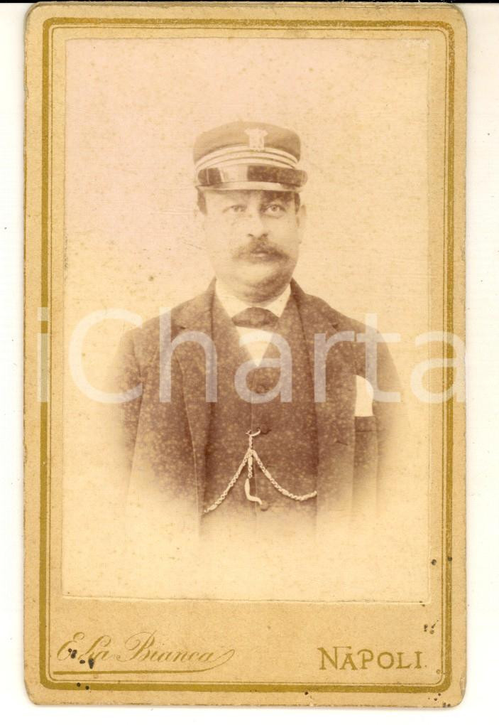 1880 ca NAPOLI Ritratto di un ferroviere - Foto Ermenegildo LA BIANCA 9x12 cm