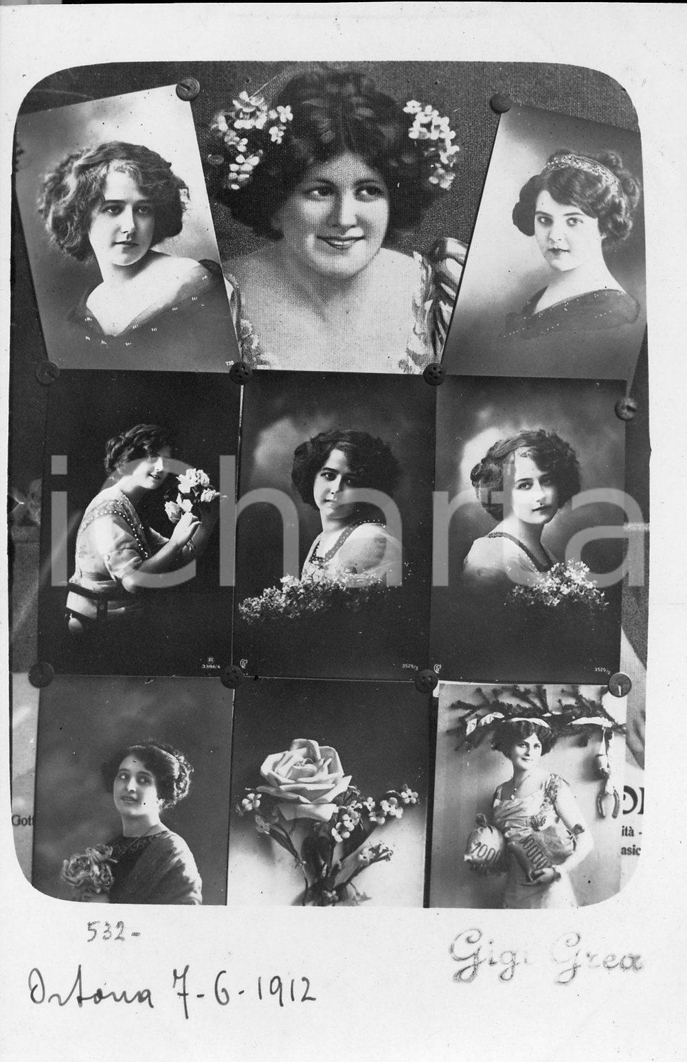 1912 ORTONA Collage di cartoline femminili *vedasi descrizione