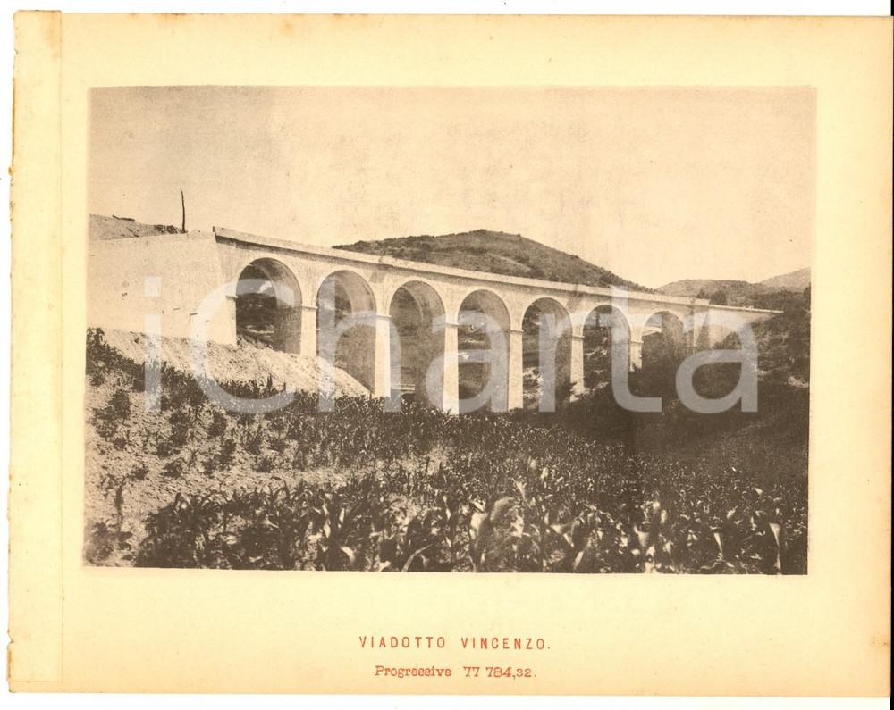 1888 Ferrovia ROMA-SULMONA - Veduta del viadotto VINCENZO - Stampa 20x16 cm