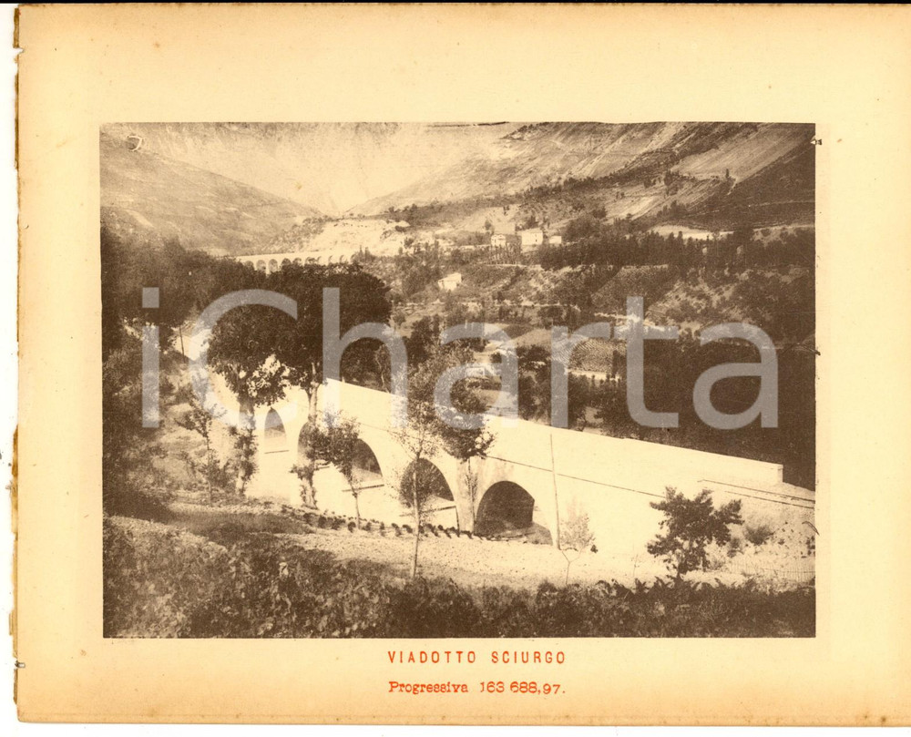 1888 Ferrovia ROMA-SULMONA - Veduta del viadotto SCIURGO - Stampa 20x16 cm