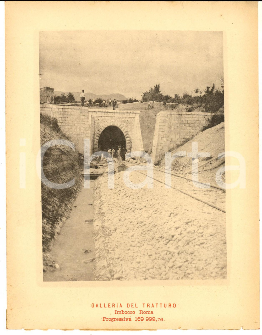 1888 Ferrovia ROMA-SULMONA - Galleria del TRATTURO in costruzione - Stampa 16x20 Stampa d'epoca, su cartoncino.CONDIZIONI: G (ma residui cartacei al verso)    originale e autentica 1
