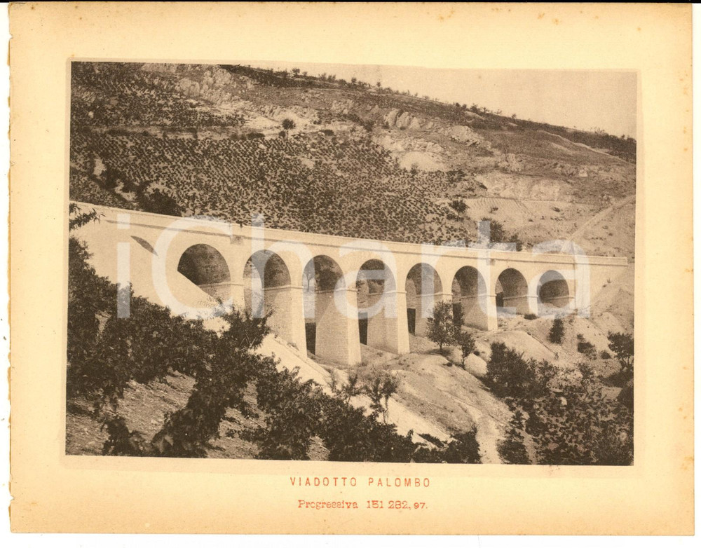1888 Ferrovia ROMA-SULMONA - Veduta del viadotto PALOMBO - Stampa 20x16 cm Stampa d'epoca, su cartoncino.CONDIZIONI: G (ma  residui cartacei al verso)    originale e autentica 1
