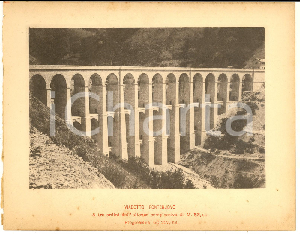 1888 Ferrovia ROMA-SULMONA - Veduta del viadotto PONTENUOVO - Stampa 20x16 cm Stampa d'epoca, su cartoncino.CONDIZIONI: G (ma lievi abrasioni al verso e qualche fioritura)    originale e autentica 1