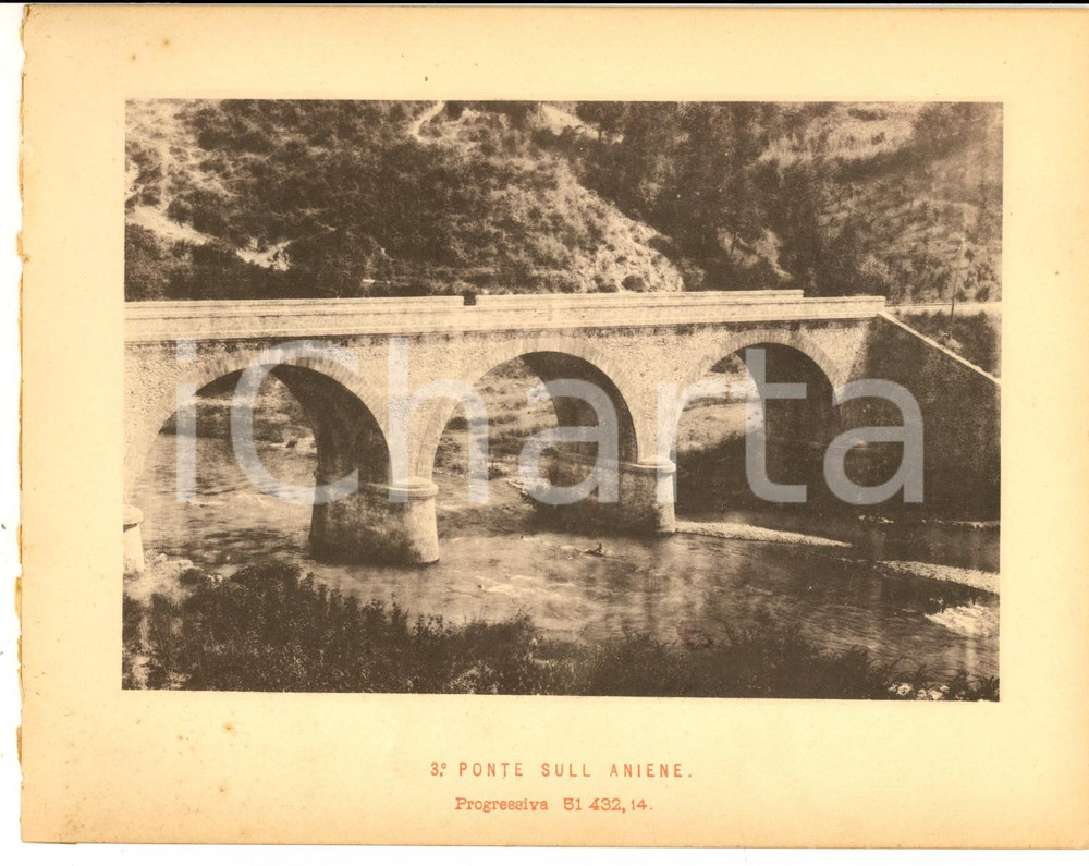 1888 Ferrovia ROMA-SULMONA - Terzo ponte sull' ANIENE  - Stampa 20x16 cm Stampa d'epoca, su cartoncino.CONDIZIONI: G (ma abrasioni marginali al verso)    originale e autentica 1