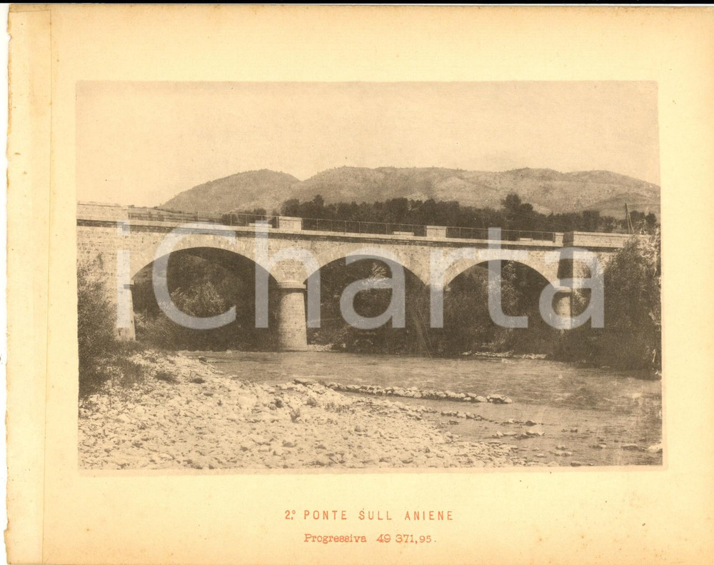 1888 Ferrovia ROMA-SULMONA - Secondo ponte sull' ANIENE  - Stampa 20x16 cm Stampa d'epoca, su cartoncino.CONDIZIONI: G (ma residuo cartaceo al margine sinistro)    originale e autentica 1