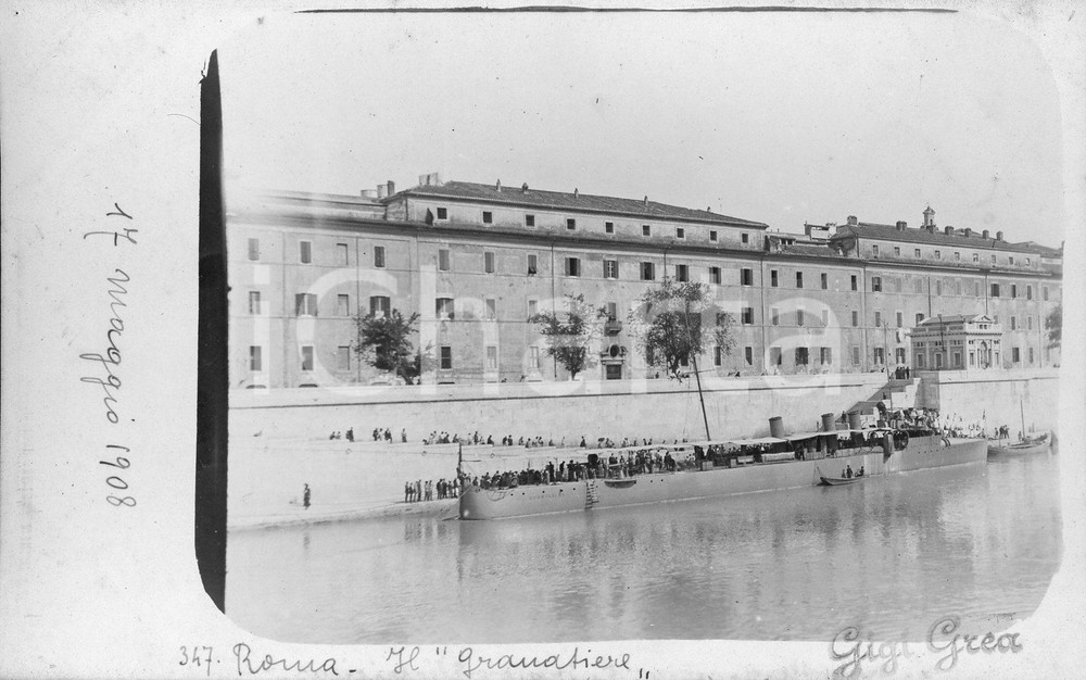 1908 ROMA Il Cacciatorpediniere Granatiere sul Tevere * Fotocartolina RARISSIMA