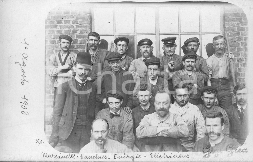 1908 MARCINELLE HAUCHIES Societé Energie *Gruppo elettricisti *Fotocartolina