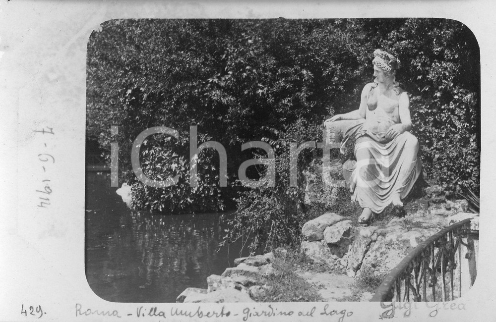 1914 ROMA VILLA UMBERTO Il giardino sul lago, particolare *Fotocartolina
