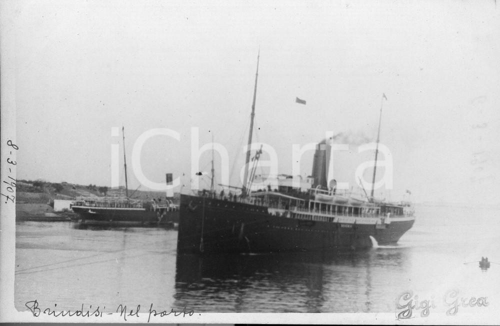 1907 BRINDISI Piroscafo Bohemia del Lloyd verso il porto **Fotocartolina