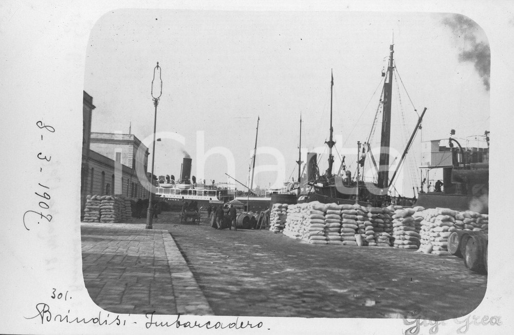 1907 BRINDISI  Imbarcadero con Piroscafo Bohemia Lloyd *Fotocartolina