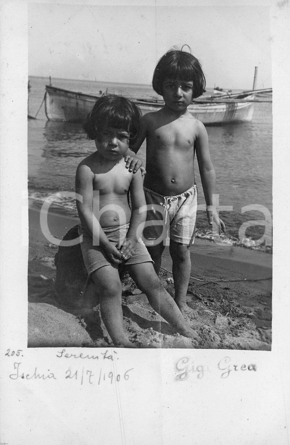 1906 ISCHIA Bambini sulla spiaggia * "Serenità" *Fotocartolina