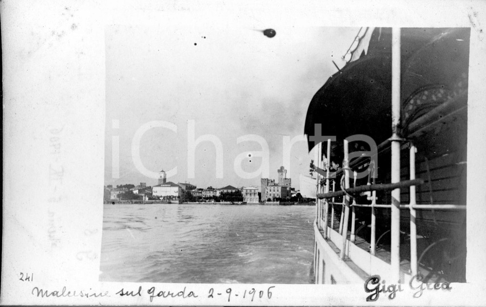 Fotografia d epoca originale 1906 SIRMIONE del GARDA Veduta generale dal traghetto Fotocartolina 1