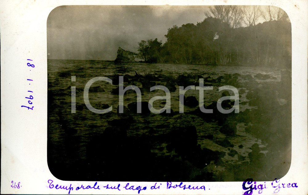 Fotografia d epoca originale 1907 Temporale sul LAGO DI BOLSENA Fotocartolina 1