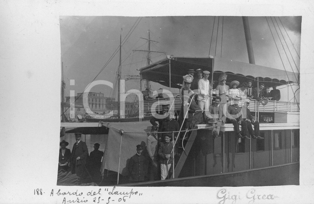 Fotografia d epoca originale 1906 ANZIO A bordo del Lampo  Fotocartolina autentica 1