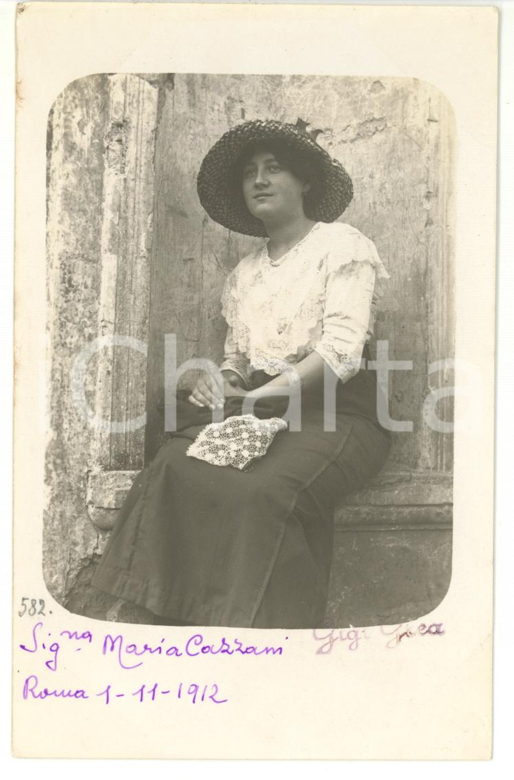 1912 ROMA Ritratto di Maria CAZZANI in abiti da passeggio *Fotocartolina VINTAGE