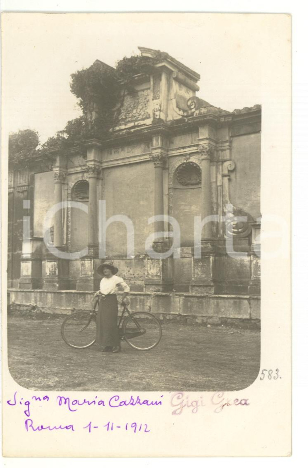 1912 ROMA Maria CAZZANI posa con una bicicletta *Fotocartolina VINTAGE