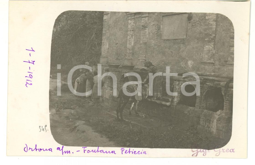 1912 ORTONA A MARE Fonte Peticcia - Contadina con mulo attinge l'acqua