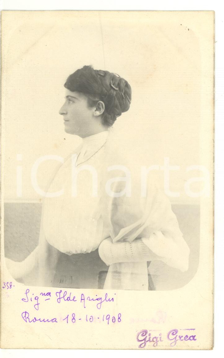 1908 ROMA Ritratto di Ilde ARIGHI con acconciatura raccolta *Fotocartolina