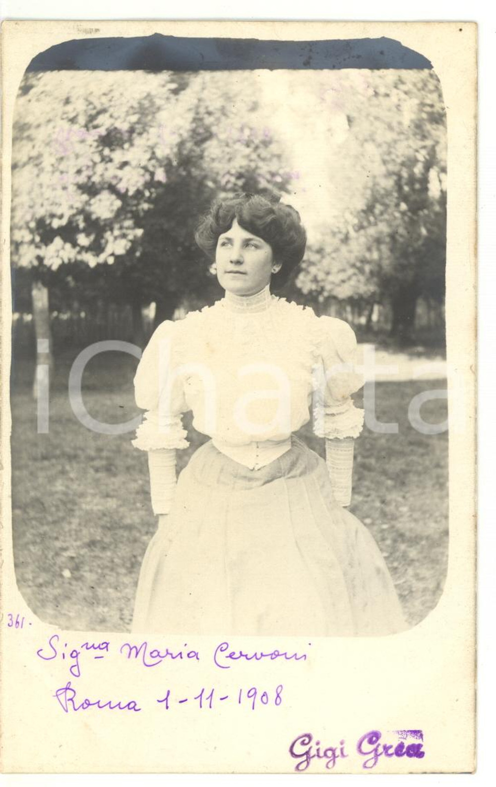 1908 ROMA Ritratto di Maria CERVONI al parco *Fotocartolina VINTAGE