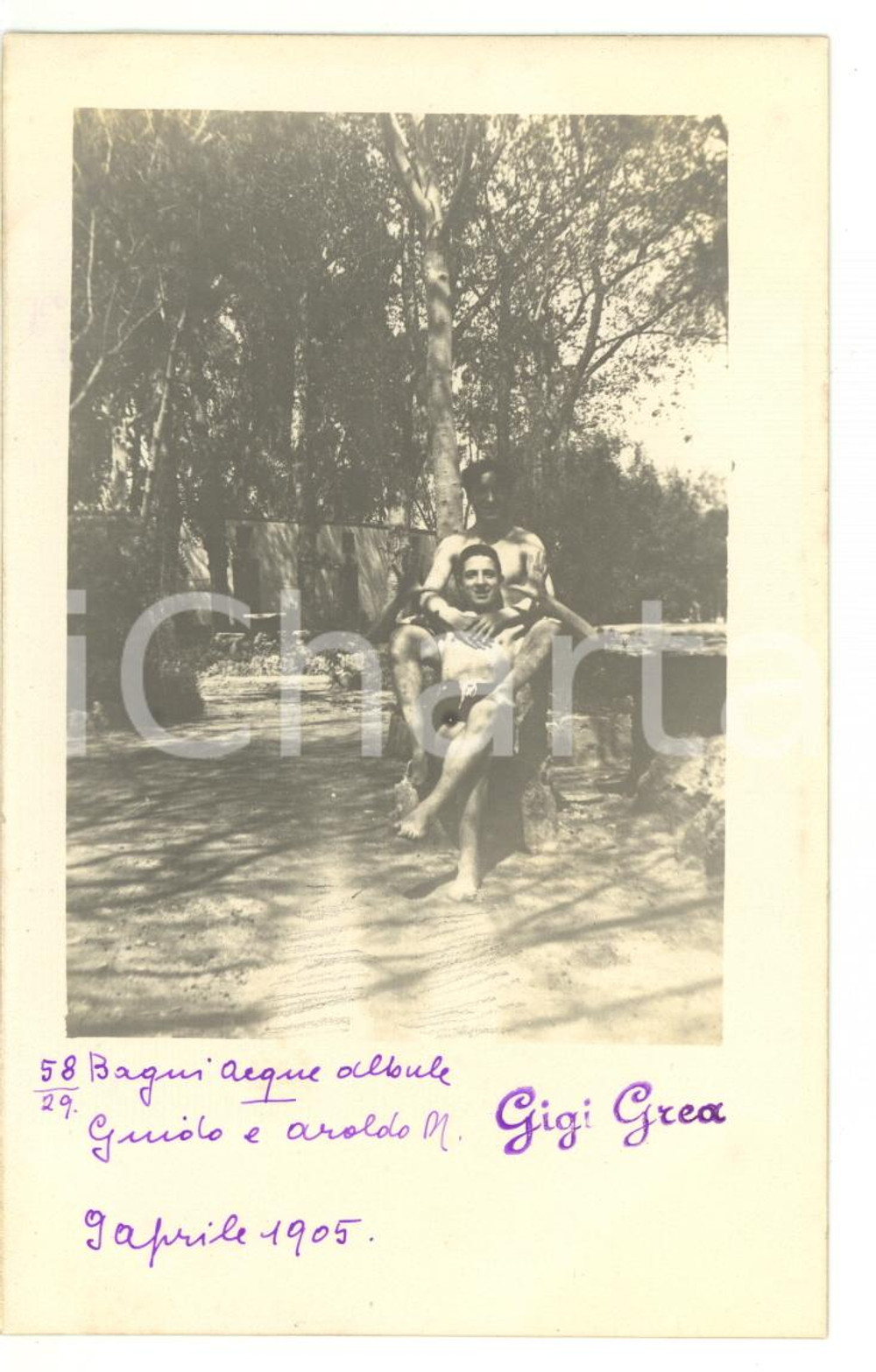 1905 TIVOLI (ROMA) Acque Albule - Coppia di amici alle terme *Fotocartolina